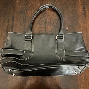 Black Leather Bag with Silver Buckles